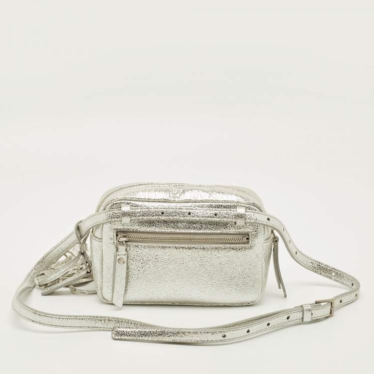 Pre Owned Saint Laurent Lou Silver Crackled Leather Convertible Belt Bag