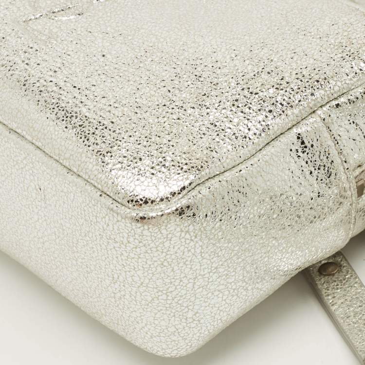 Pre Owned Saint Laurent Lou Silver Crackled Leather Convertible Belt Bag