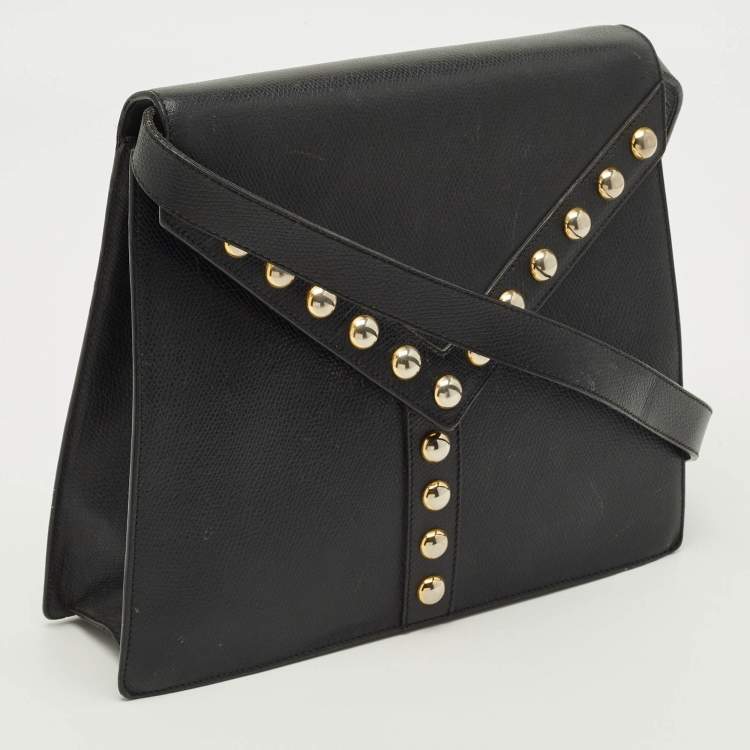 Pre Owned Saint Laurent Y Studded Envelope Black Leather Crossbody Bag
