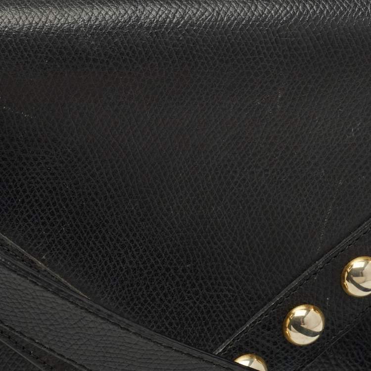 Pre Owned Saint Laurent Y Studded Envelope Black Leather Crossbody Bag