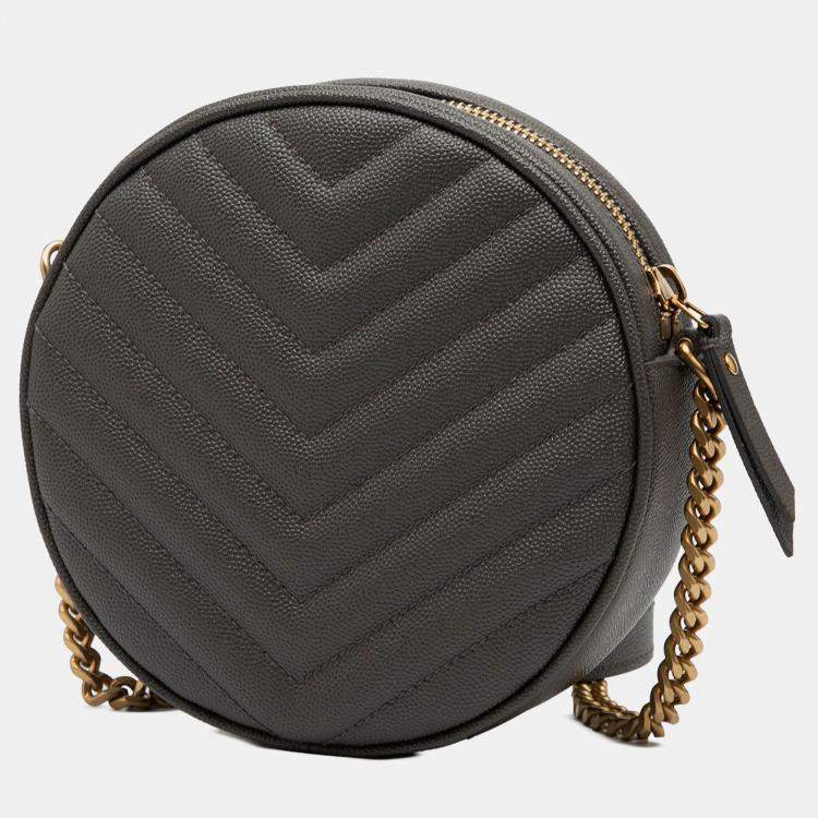 Pre Owned Saint Laurent Paris Grey Grain De Poudre Chevron Round Vinyle Camera Bag