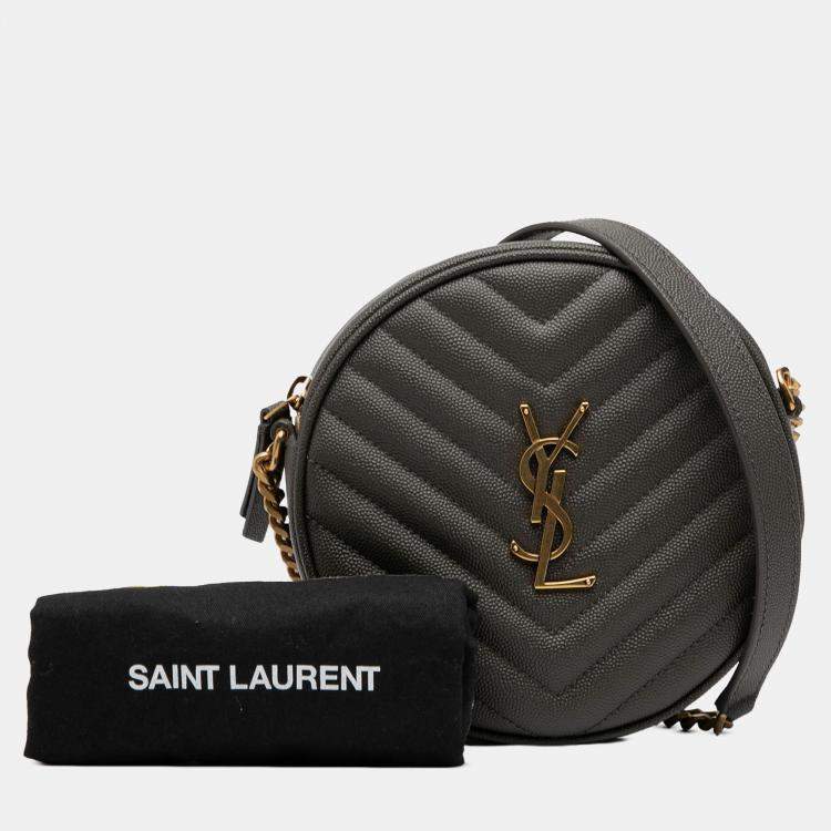 Pre Owned Saint Laurent Paris Grey Grain De Poudre Chevron Round Vinyle Camera Bag