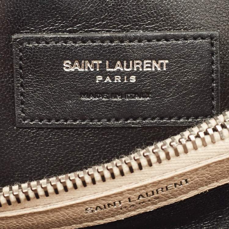 Pre Owned Saint Laurent College Medium Beige Matelassé Leather Top Handle Bag