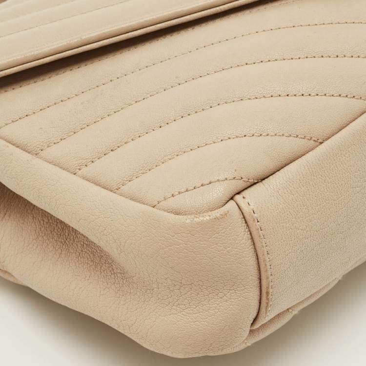 Pre Owned Saint Laurent College Medium Beige Matelassé Leather Top Handle Bag