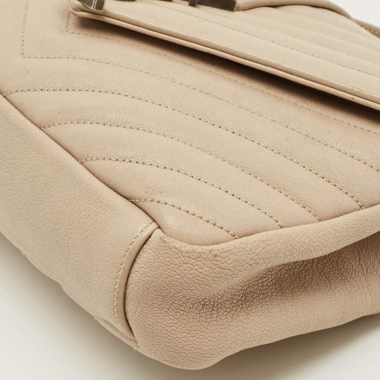 Pre Owned Saint Laurent College Medium Beige Matelassé Leather Top Handle Bag