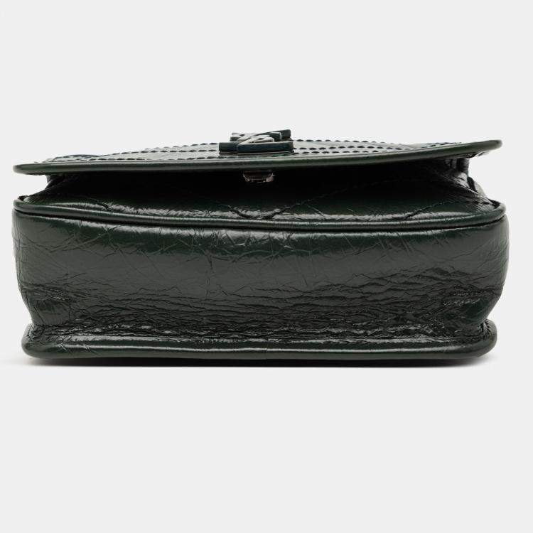 Pre Owned Saint Laurent Paris Green Crinkled Calfskin Niki Wallet on Chain