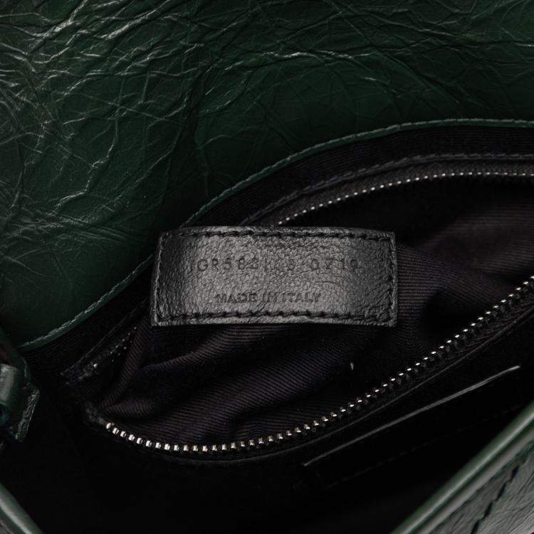 Pre Owned Saint Laurent Paris Green Crinkled Calfskin Niki Wallet on Chain