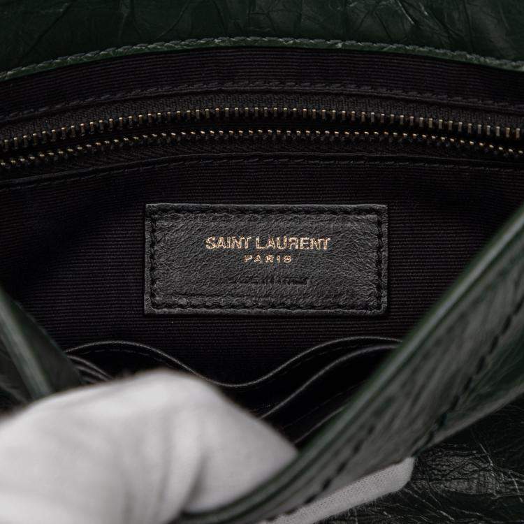 Pre Owned Saint Laurent Paris Green Crinkled Calfskin Niki Wallet on Chain