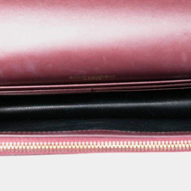 Pre Owned Saint Laurent Paris Red Smooth Calfskin Monogram Kate Tassel Wallet on Chain