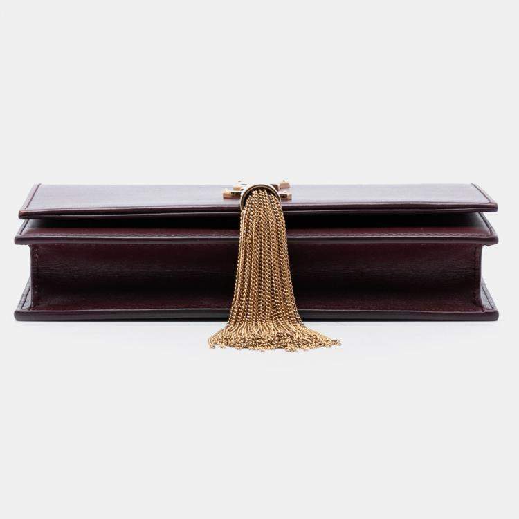 Pre Owned Saint Laurent Paris Red Smooth Calfskin Monogram Kate Tassel Wallet on Chain