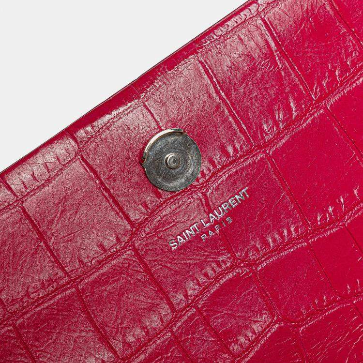 Pre Owned Saint Laurent Paris Pink Medium Croc Embossed Leather Kate Tassel Crossbody