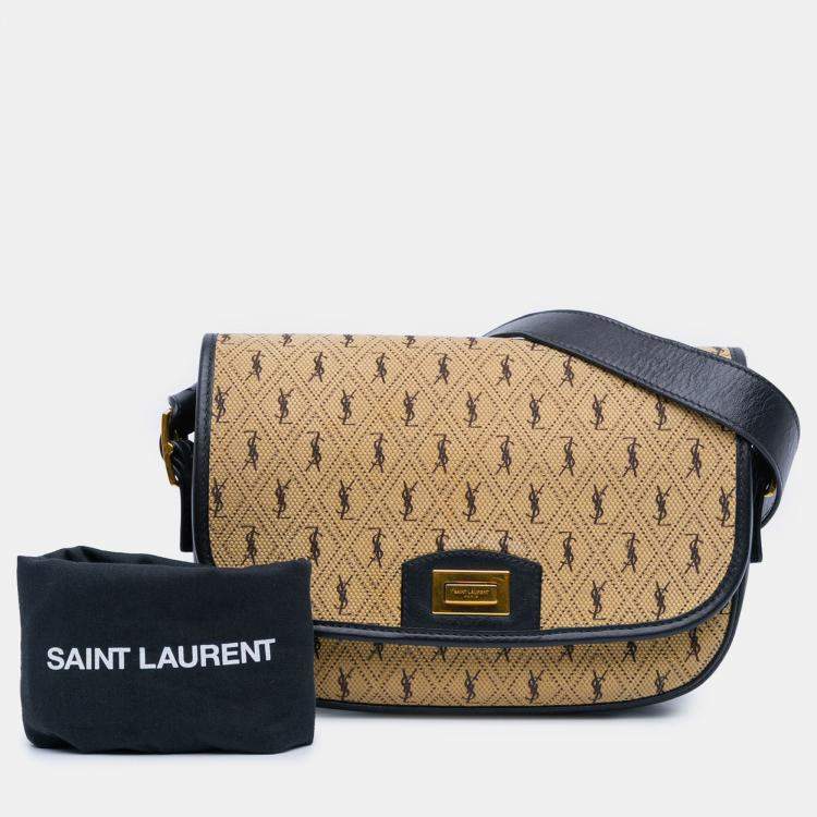 Pre Owned Saint Laurent Paris Brown Medium Canvas Monogram All Over Crossbody