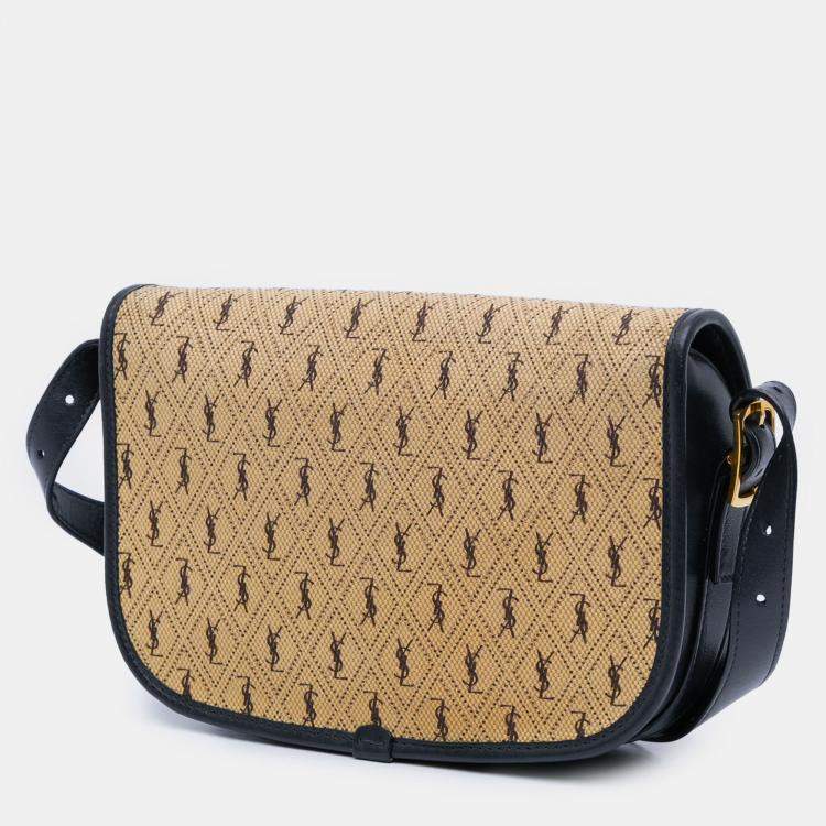 Pre Owned Saint Laurent Paris Brown Medium Canvas Monogram All Over Crossbody