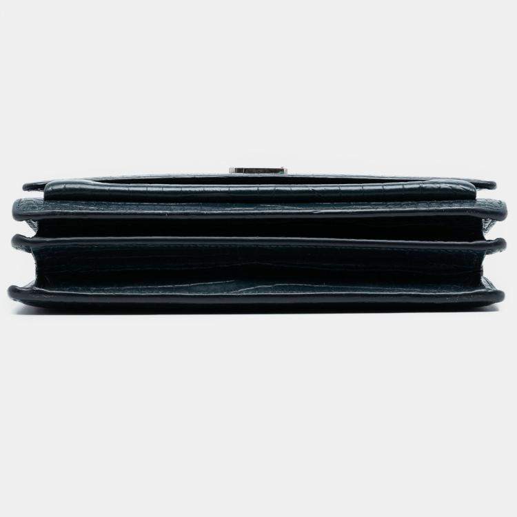 Pre Owned Saint Laurent Paris Blue Medium Croc Embossed Calfskin Sunset Flap Crossbody