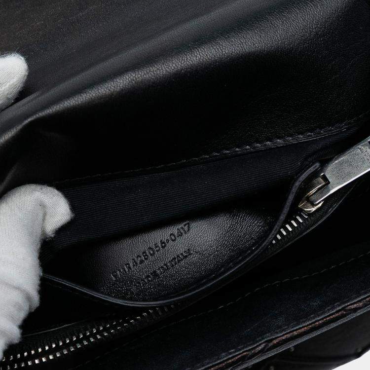 Pre Owned Saint Laurent Paris Black Medium Quilted Diamond Iridescent Calfskin Monogram Studded College Satchel