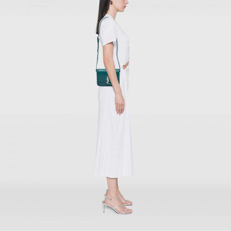 Pre Owned Saint Laurent Paris Blue Small Calfskin Solferino Satchel In Box