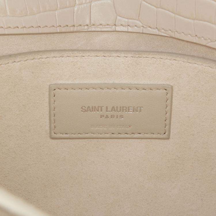 Pre Owned Saint Laurent Paris Brown Medium Croc Embossed Monogram Sunset Bag