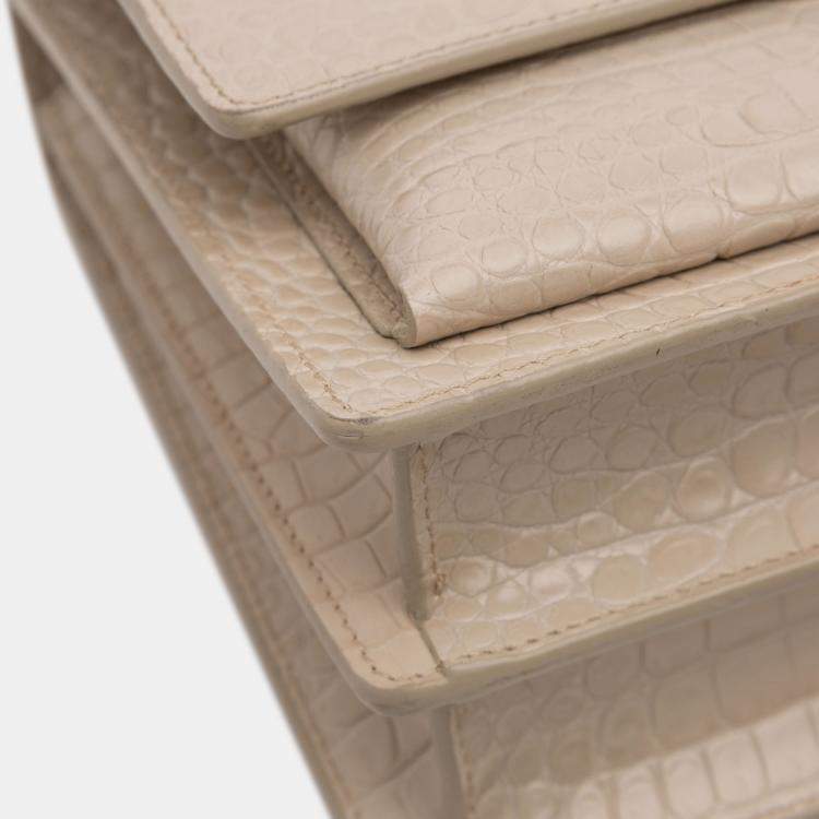 Pre Owned Saint Laurent Paris Brown Medium Croc Embossed Monogram Sunset Bag