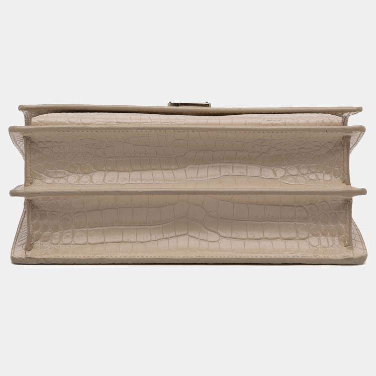 Pre Owned Saint Laurent Paris Brown Medium Croc Embossed Monogram Sunset Bag