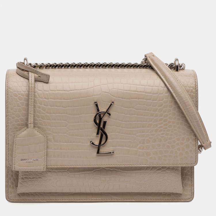 Pre Owned Saint Laurent Paris Brown Medium Croc Embossed Monogram Sunset Bag