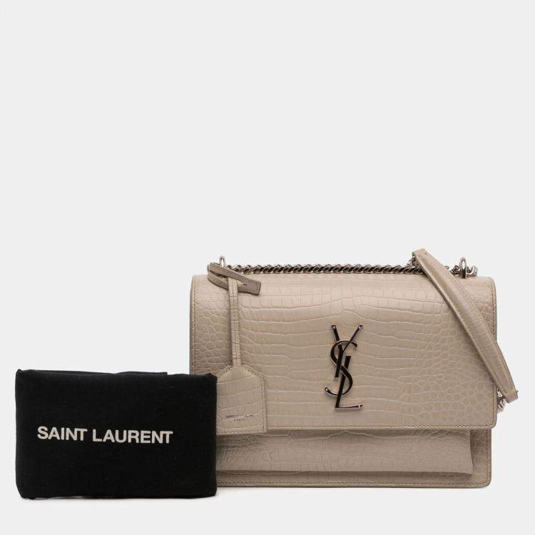 Pre Owned Saint Laurent Paris Brown Medium Croc Embossed Monogram Sunset Bag