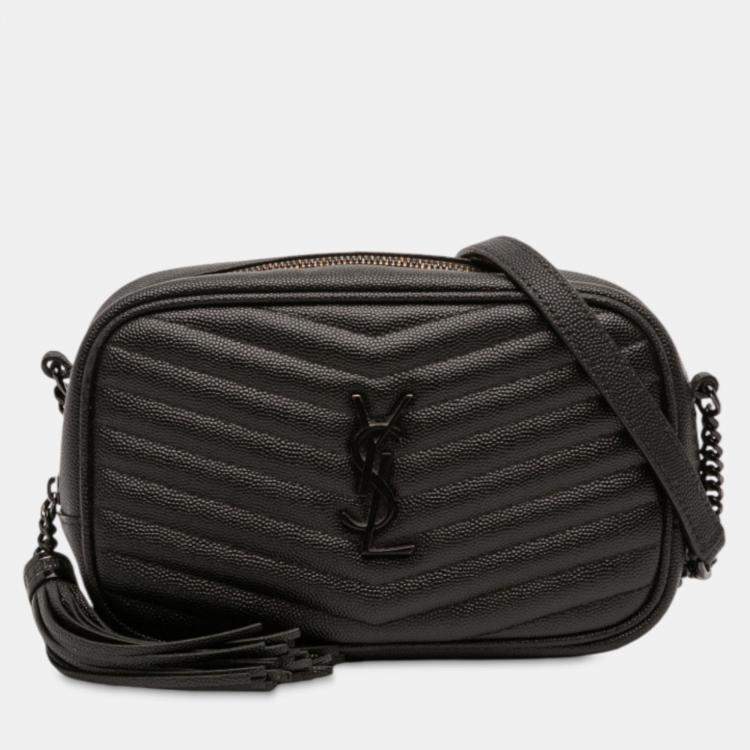 Pre Owned Saint Laurent Paris Black Mini Grain de Poudre Monogram Monochrome Lou Camera Bag