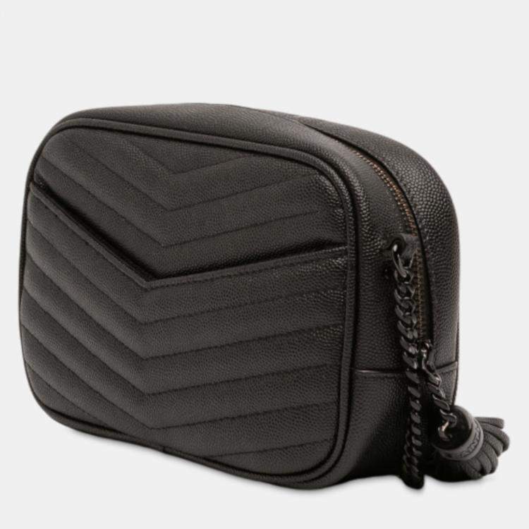 Pre Owned Saint Laurent Paris Black Mini Grain de Poudre Monogram Monochrome Lou Camera Bag