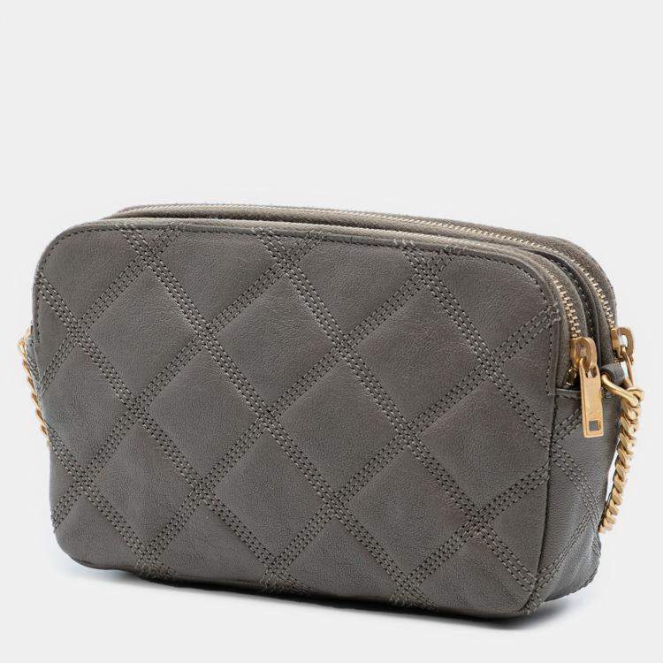 Pre Owned Saint Laurent Paris Mini Quilted Lambskin Becky Double Zip Crossbody