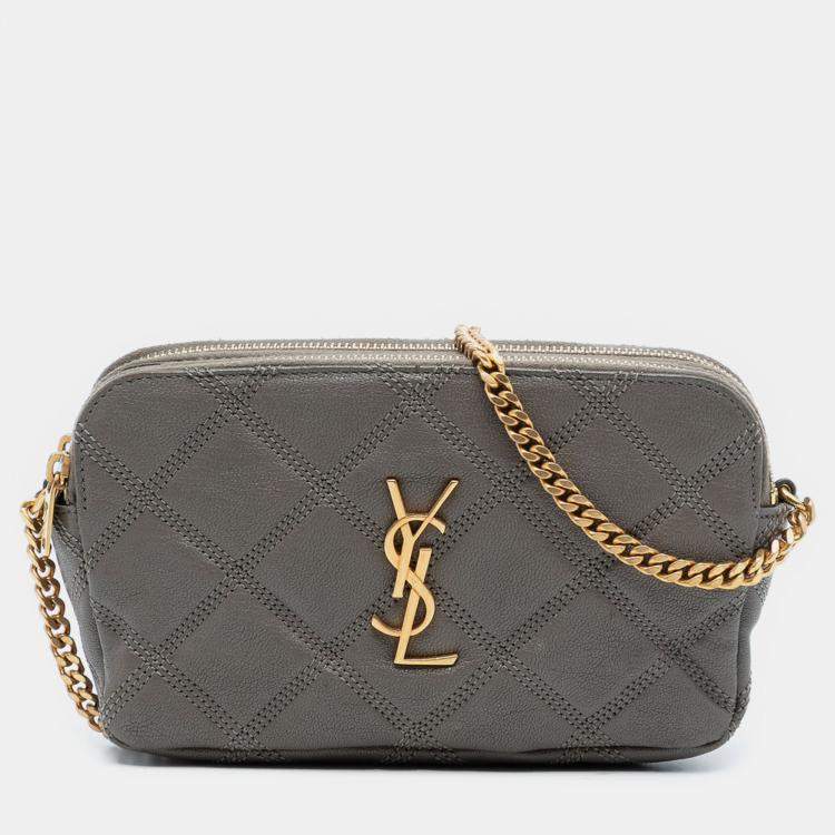 Pre Owned Saint Laurent Paris Mini Quilted Lambskin Becky Double Zip Crossbody