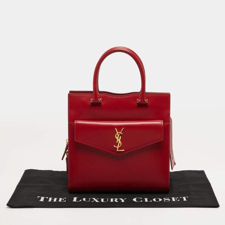 Pre Owned Saint Laurent Uptown Small Red Leather Tote