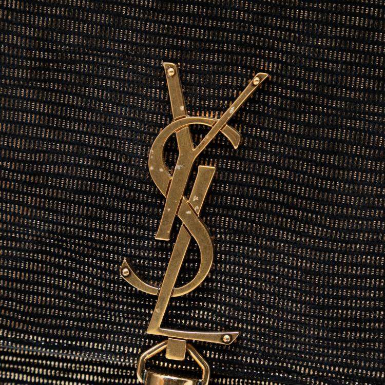 Pre Owned Saint Laurent Paris Black Gold Suede Monogram Kate Tassel Wallet on Chain