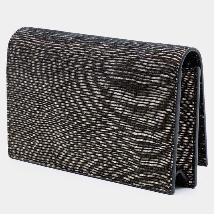 Pre Owned Saint Laurent Paris Black Gold Suede Monogram Kate Tassel Wallet on Chain