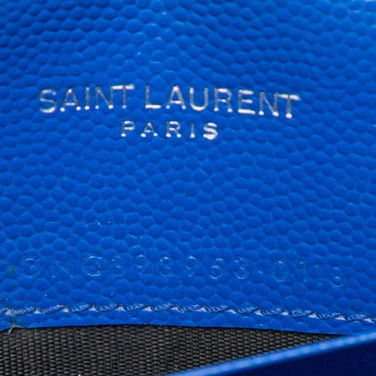 Pre Owned Saint Laurent Paris Blue Grain De Poudre Chevron Monogram Envelope Chain Wallet