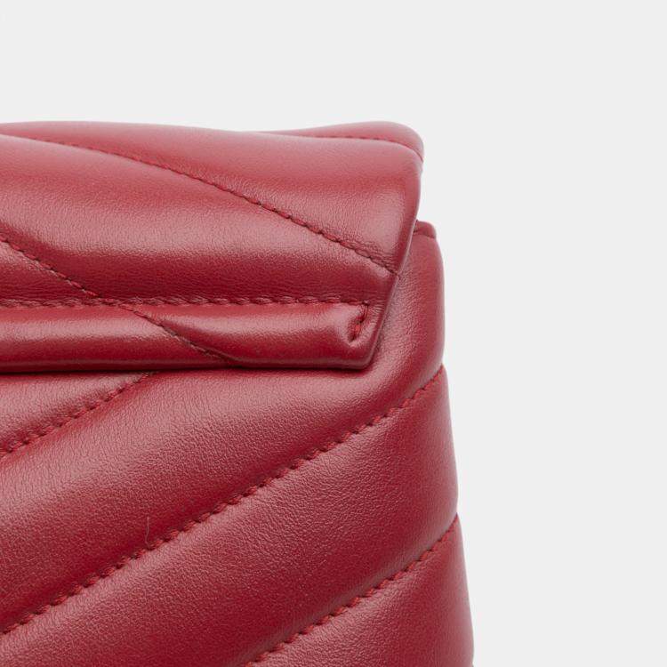 Pre Owned Saint Laurent Paris Red Toy Matelasse Leather Monogram LouLou Crossbody