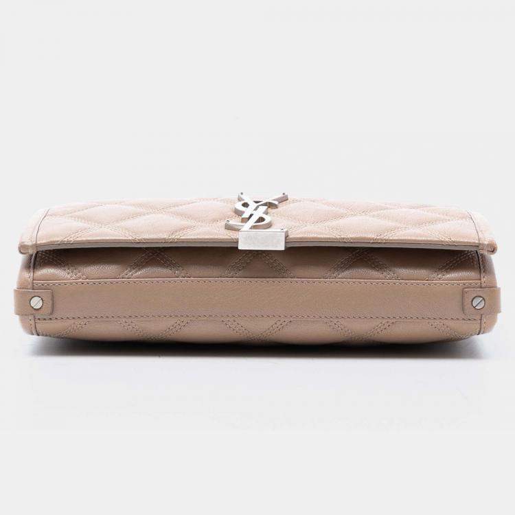 Pre Owned Saint Laurent Paris Brown Quilted Lambskin Becky Wallet on Chain