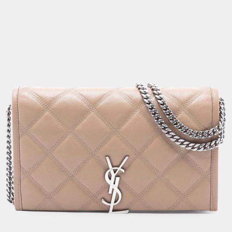 Pre Owned Saint Laurent Paris Brown Quilted Lambskin Becky Wallet on Chain