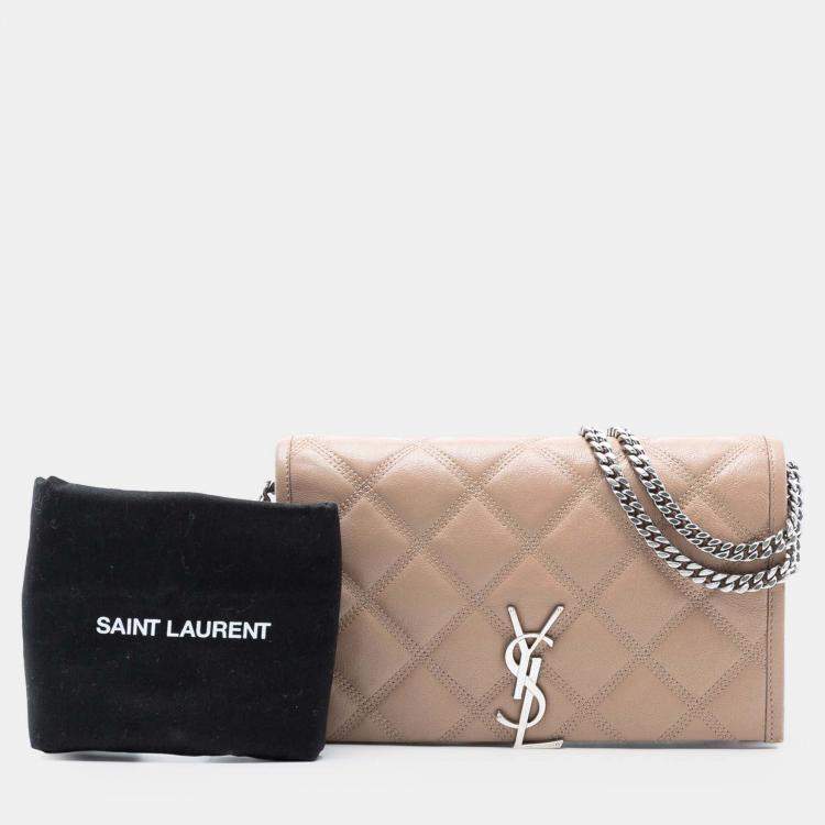 Pre Owned Saint Laurent Paris Brown Quilted Lambskin Becky Wallet on Chain