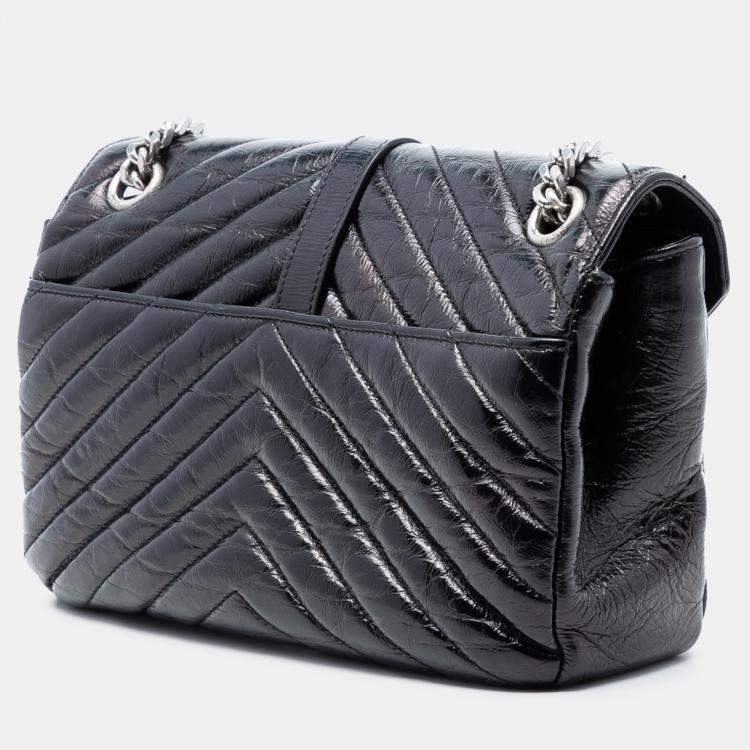 مملوكة مسبقًا Saint Laurent Paris Black Medium Crinkled Calfskin Punk Chain Bag