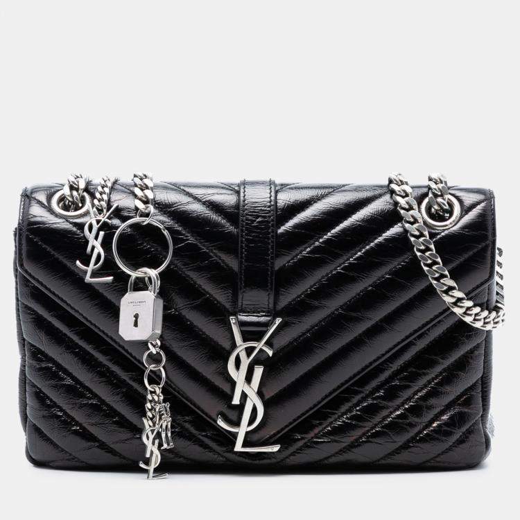 مملوكة مسبقًا Saint Laurent Paris Black Medium Crinkled Calfskin Punk Chain Bag