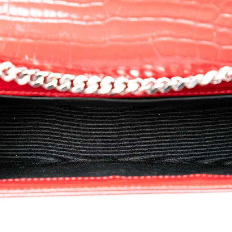 Pre Owned Saint Laurent Paris Red Small Embossed Leather Kate Tassel Crossbody