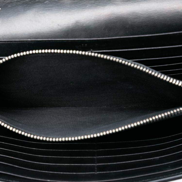 Pre Owned Saint Laurent Paris Black Croc Embossed Leather Wallet On Chain