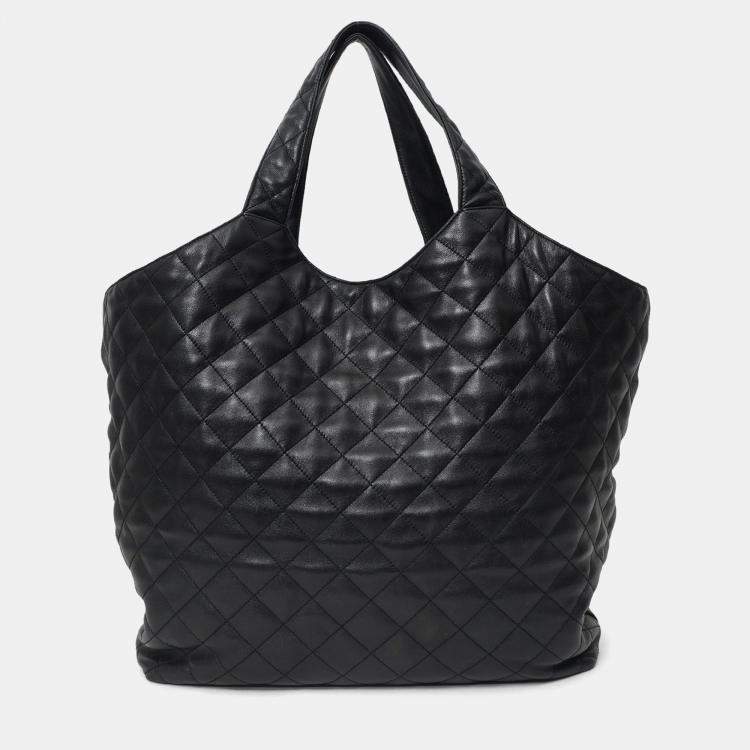 مملوكة مسبقًا Saint Laurent Black Leather Quilted 'ICARE' Oversized Bag with Pouch