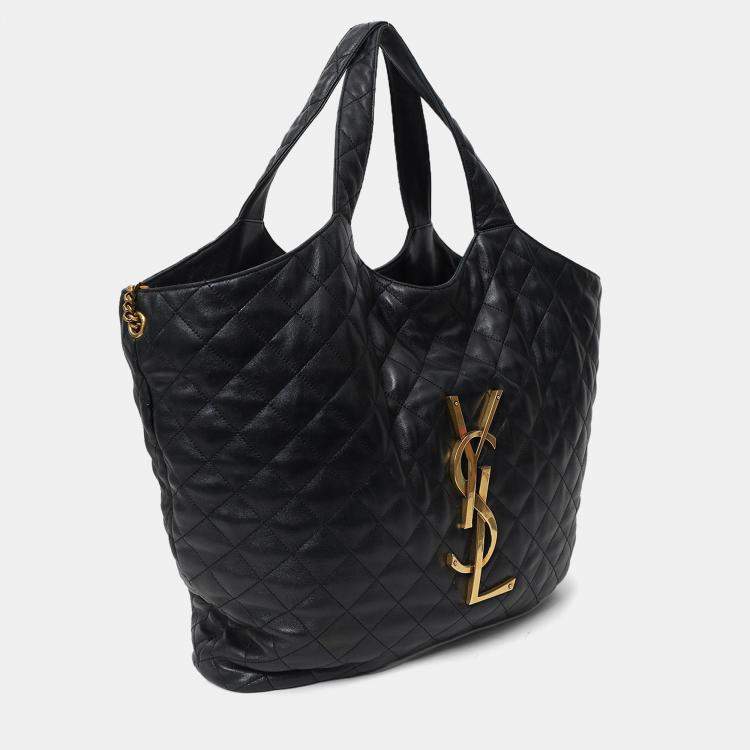 مملوكة مسبقًا Saint Laurent Black Leather Quilted 'ICARE' Oversized Bag with Pouch