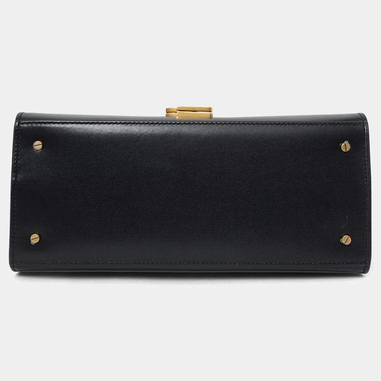 Pre Owned Saint Laurent Black Leather Cassandra Medium Top Handle with Strap