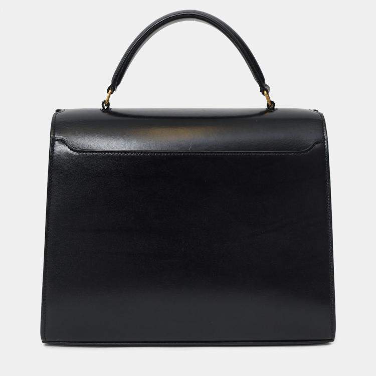 Pre Owned Saint Laurent Black Leather Cassandra Medium Top Handle with Strap
