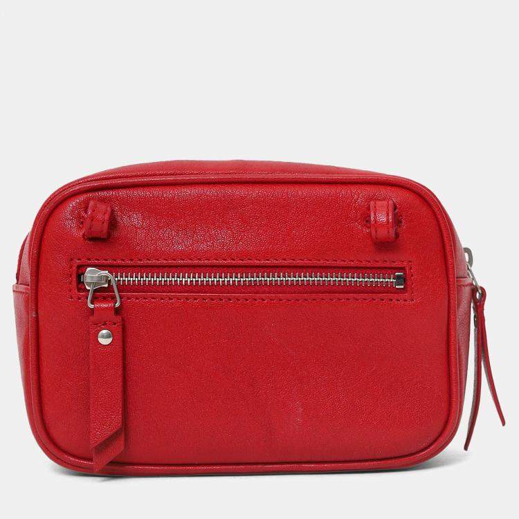 Pre Owned Saint Laurent Red Lambskin Monogram Lou Belt Bag