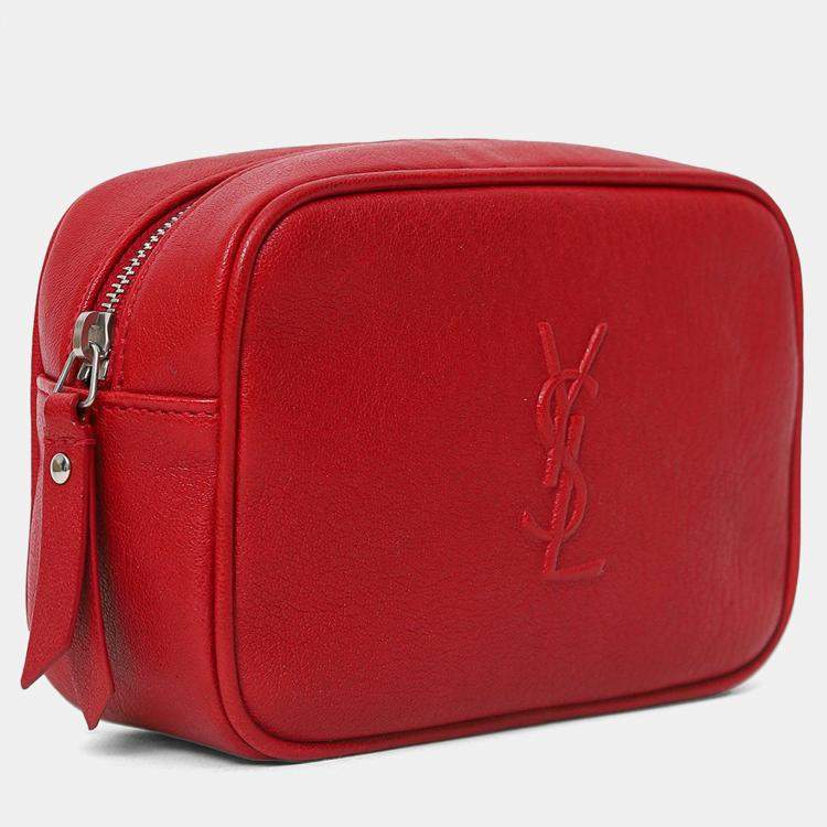 Pre Owned Saint Laurent Red Lambskin Monogram Lou Belt Bag