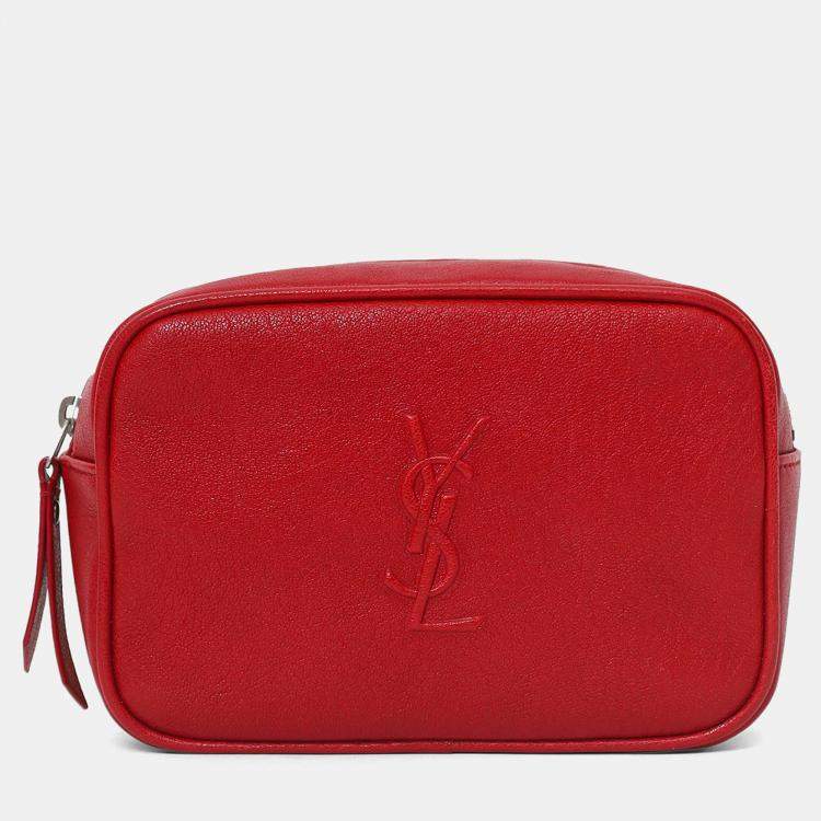 Pre Owned Saint Laurent Red Lambskin Monogram Lou Belt Bag