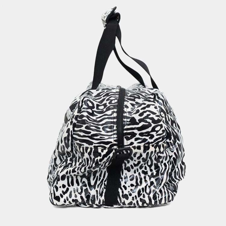 Pre Owned Saint Laurent Black/White Zebra Logo Printed Duffle Bag
