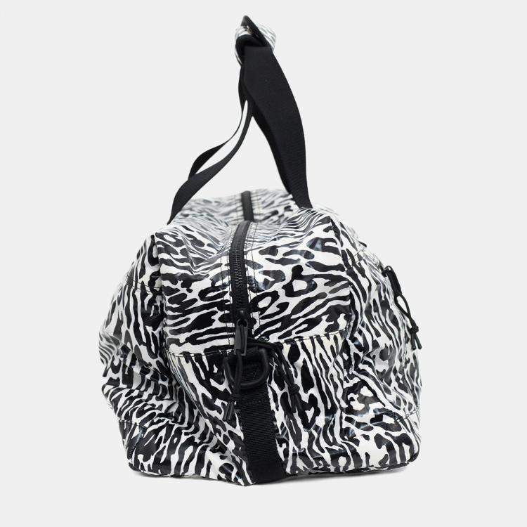 Pre Owned Saint Laurent Black/White Zebra Logo Printed Duffle Bag